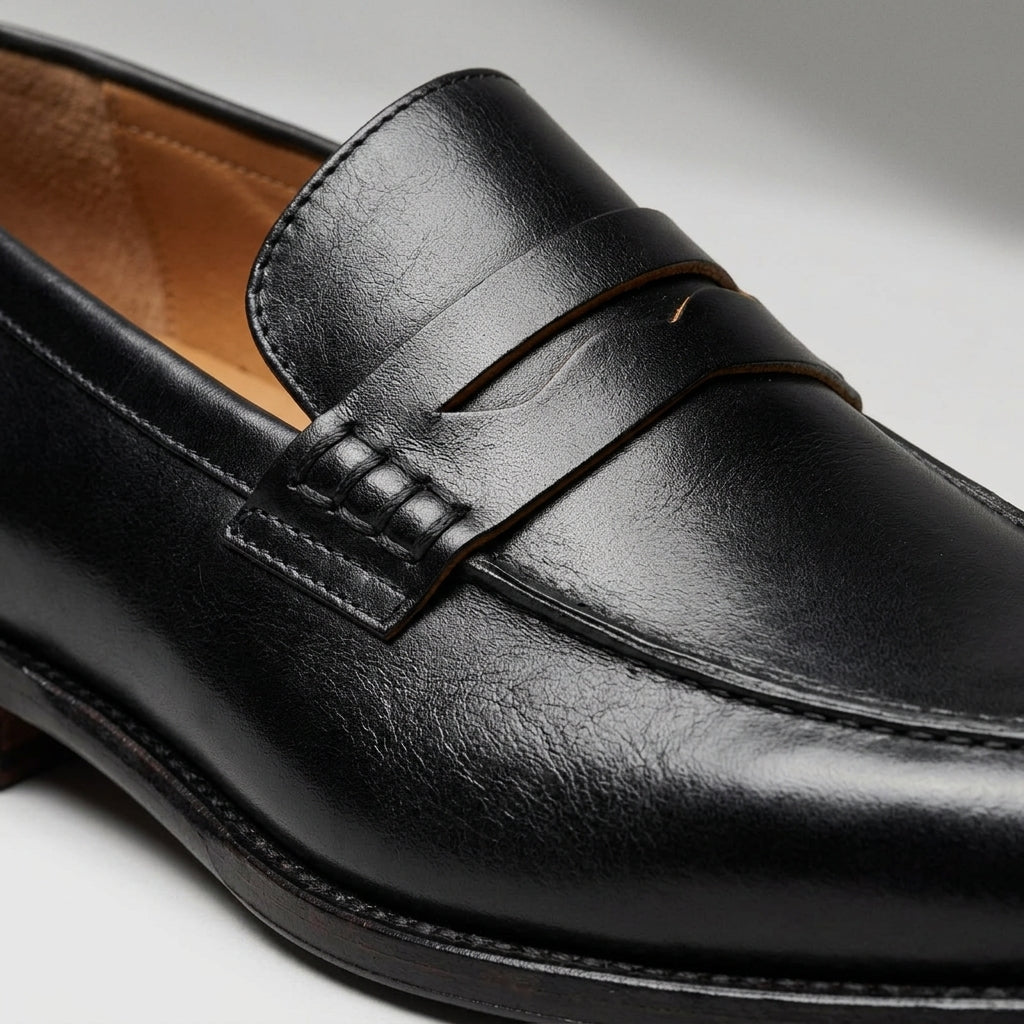 Men's Penny Loafers - Leather - Slip-On - Low Stacked Heel