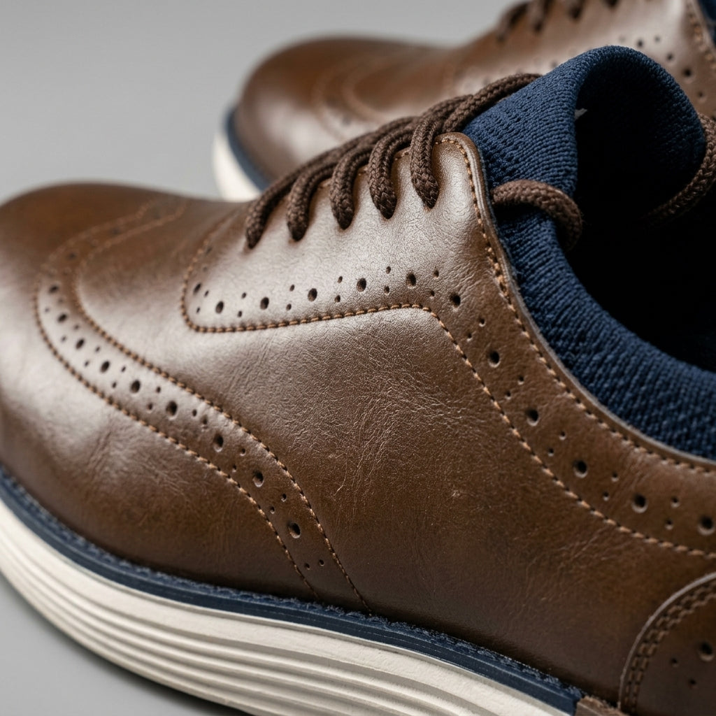 Men's Sneakers Wingtip-Detail Lace-Up Low-Top Flexible-Sole