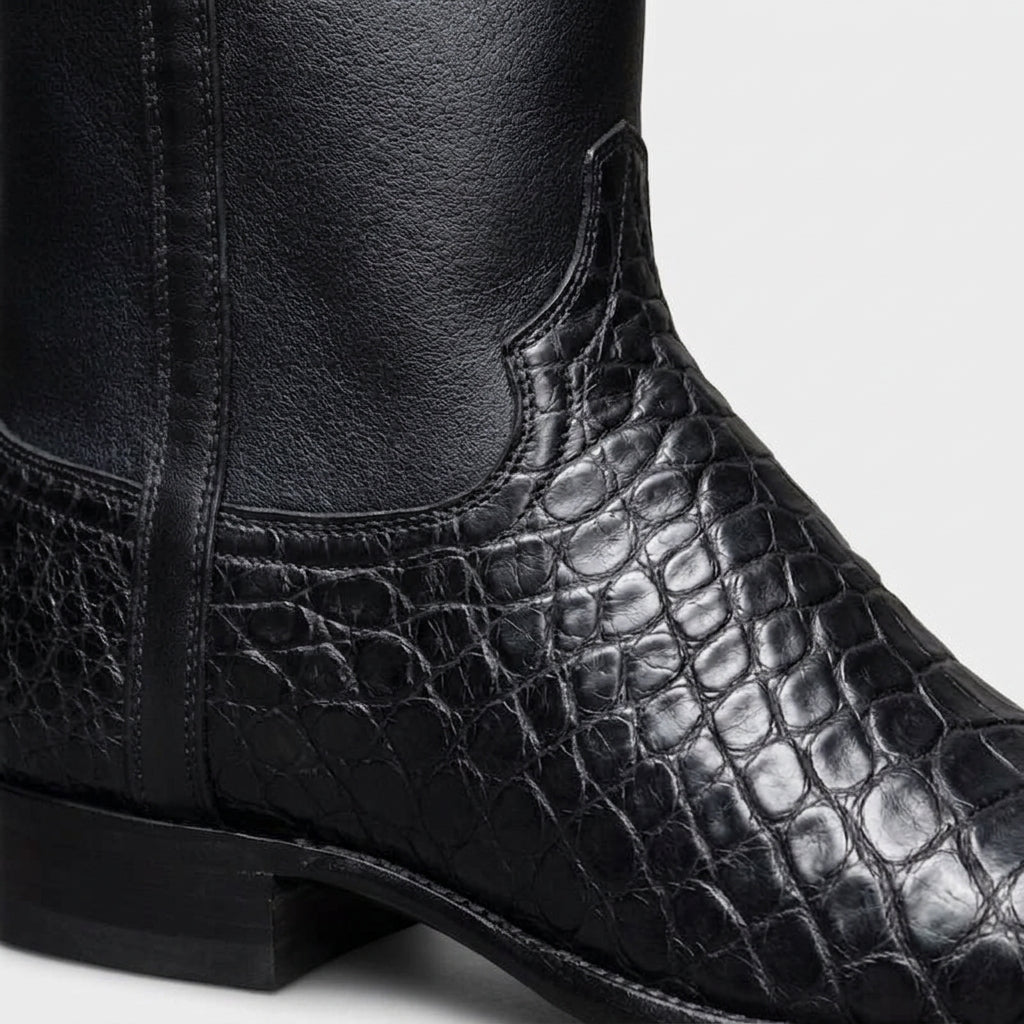 Men's Croc-Effect Western Boots - Round Toe Pull-On