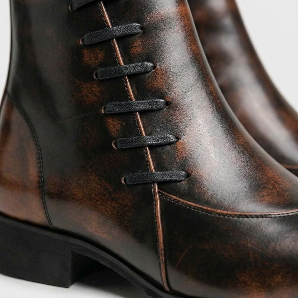 Men's Ankle Boots Pointed Toe Side Zip Lacing Detail Block Heel