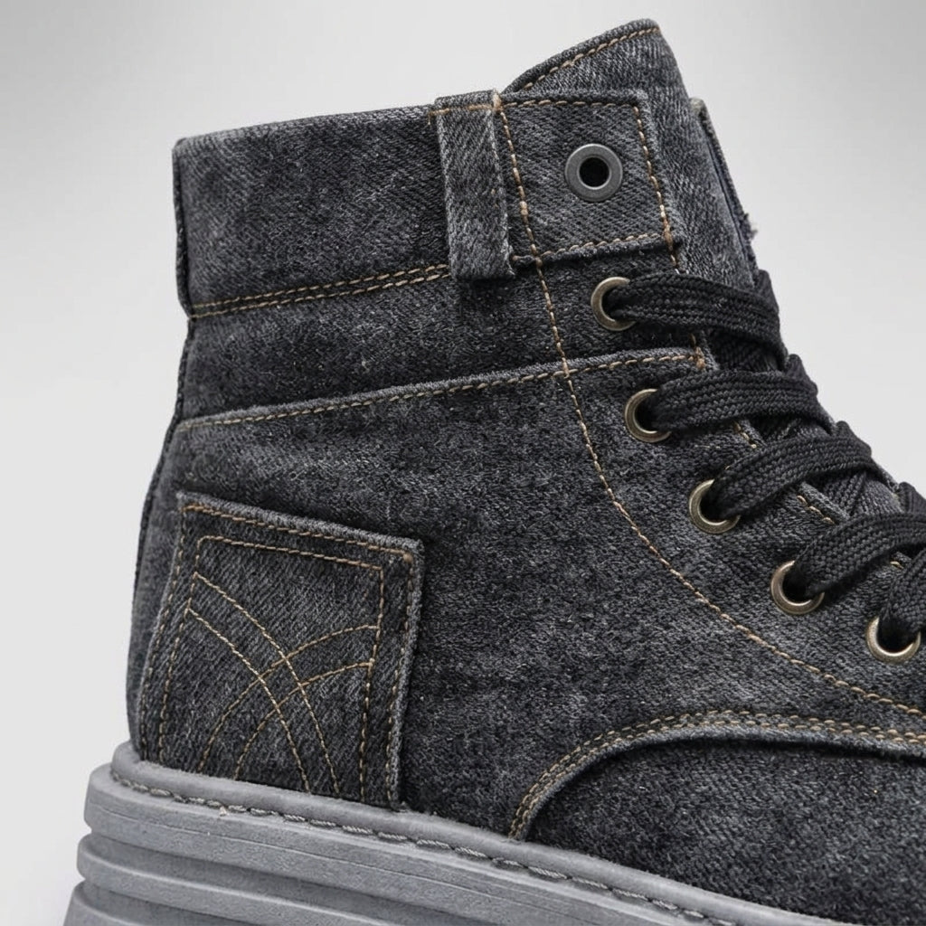 Men's Ankle Boots Denim - Lace-Up - Platform Sole - High Top