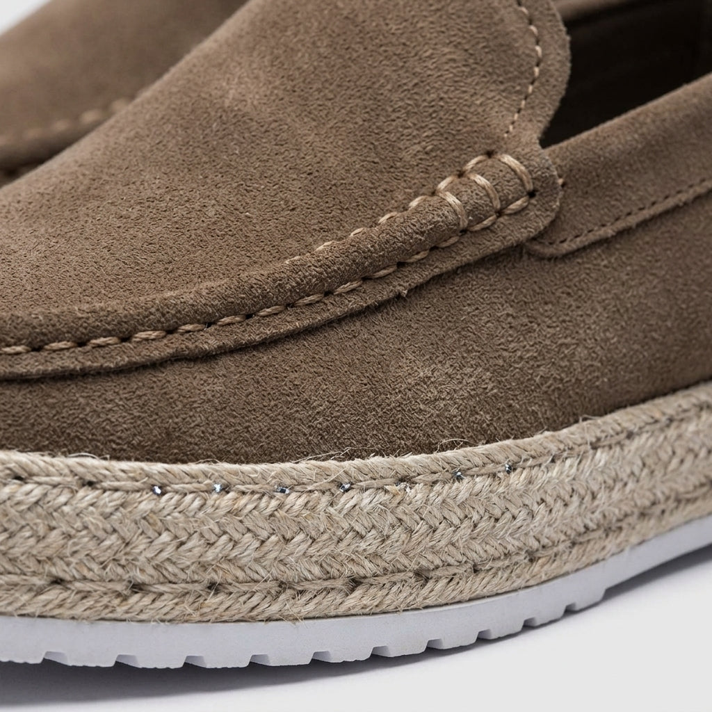 Men's Slip-On Loafers - Suede-Effect - Espadrille Sole - Moc Toe