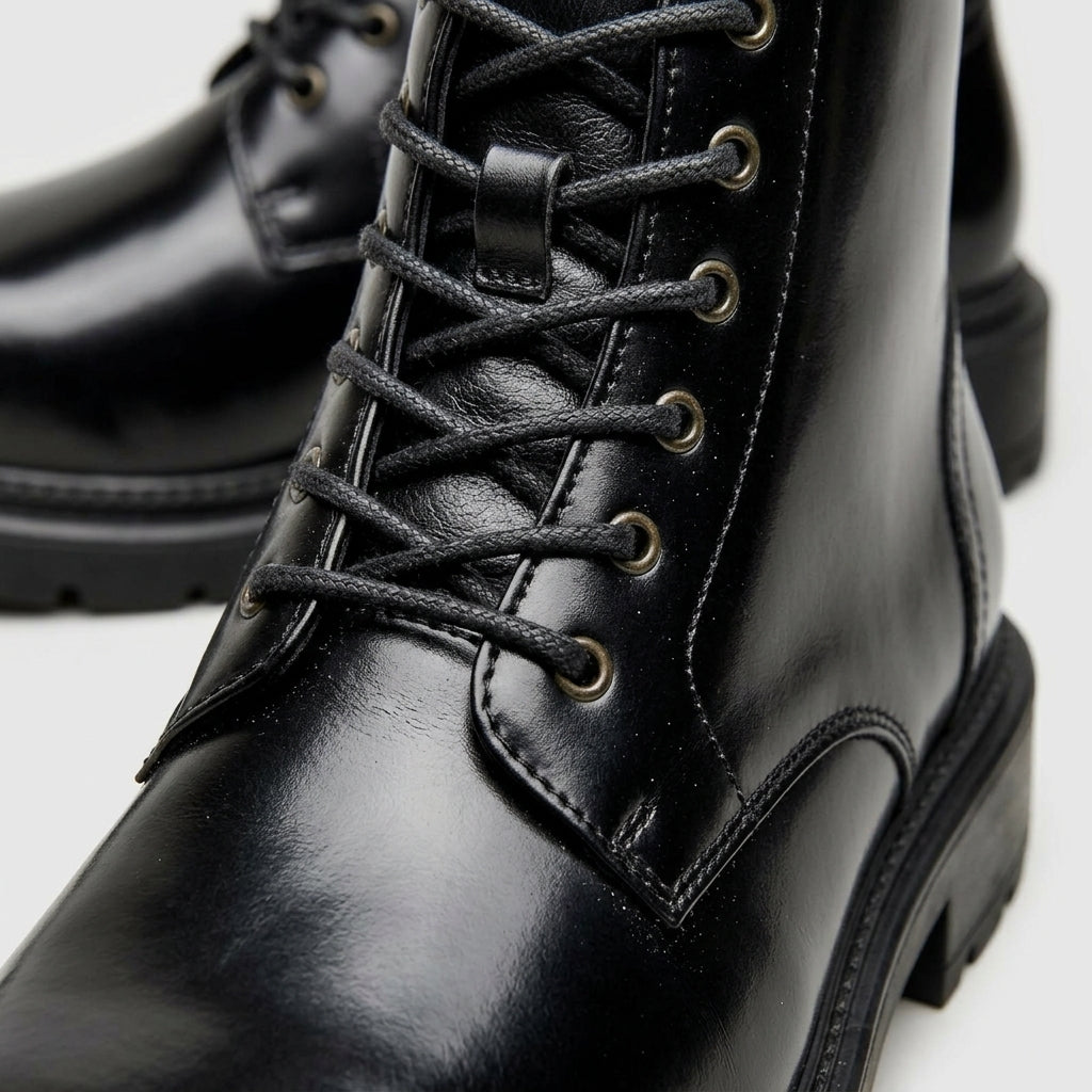 Men's Ankle Boots Lace-Up Glossy Patent Leather Platform Sole