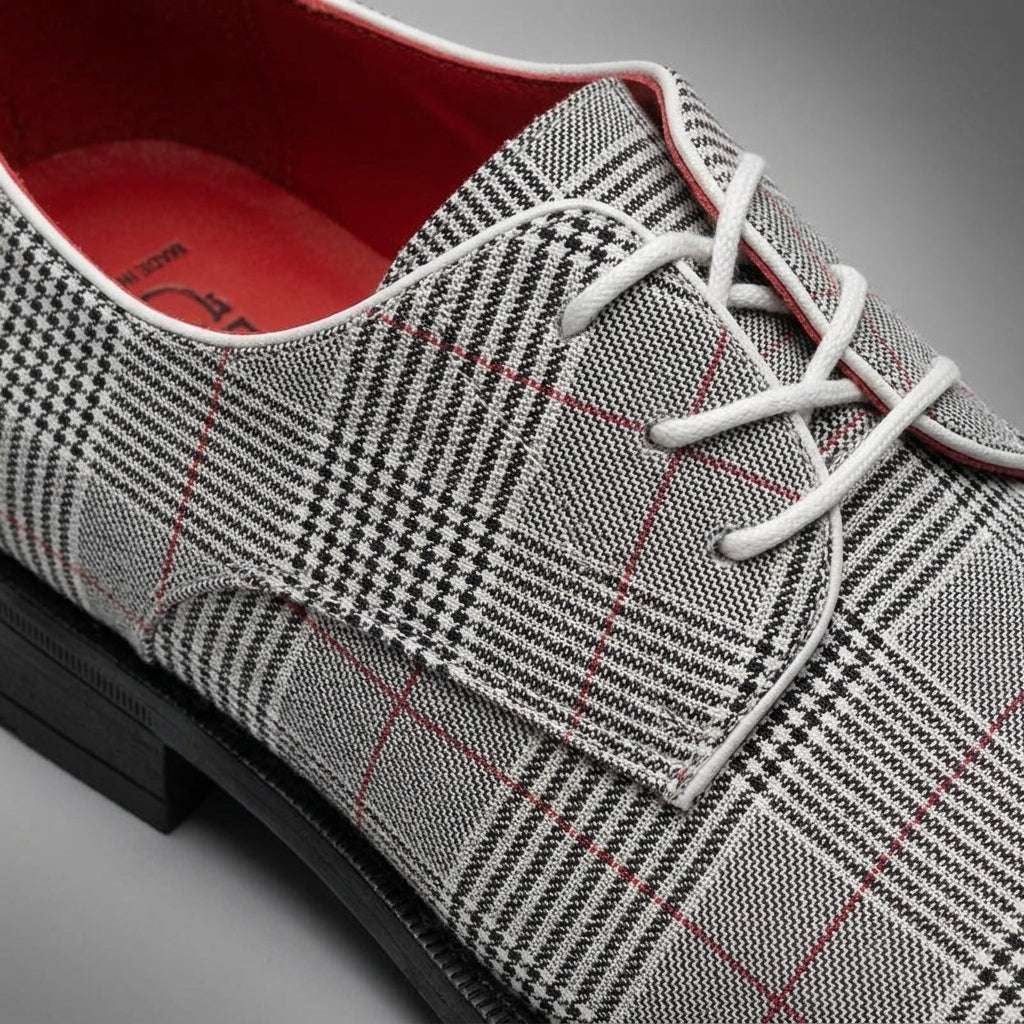 Men's Dress Shoes Glen Check Pointed Toe Lace-Up Low Block Heel