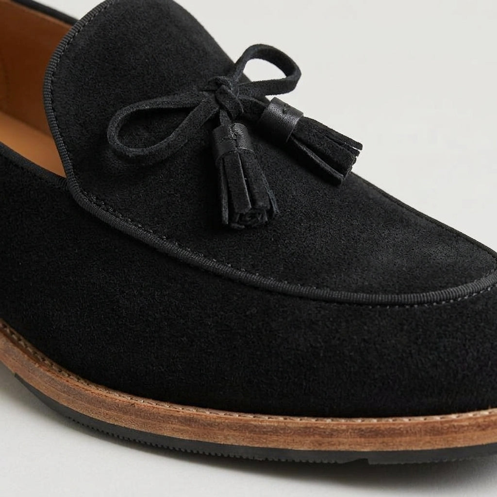 Men's Loafers Suede-Textured Bow Detail Almond Toe Slip-On