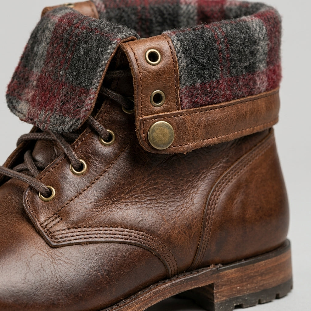 Men's Boots Mid-Calf Lace-Up Round Toe Leather Combat Style