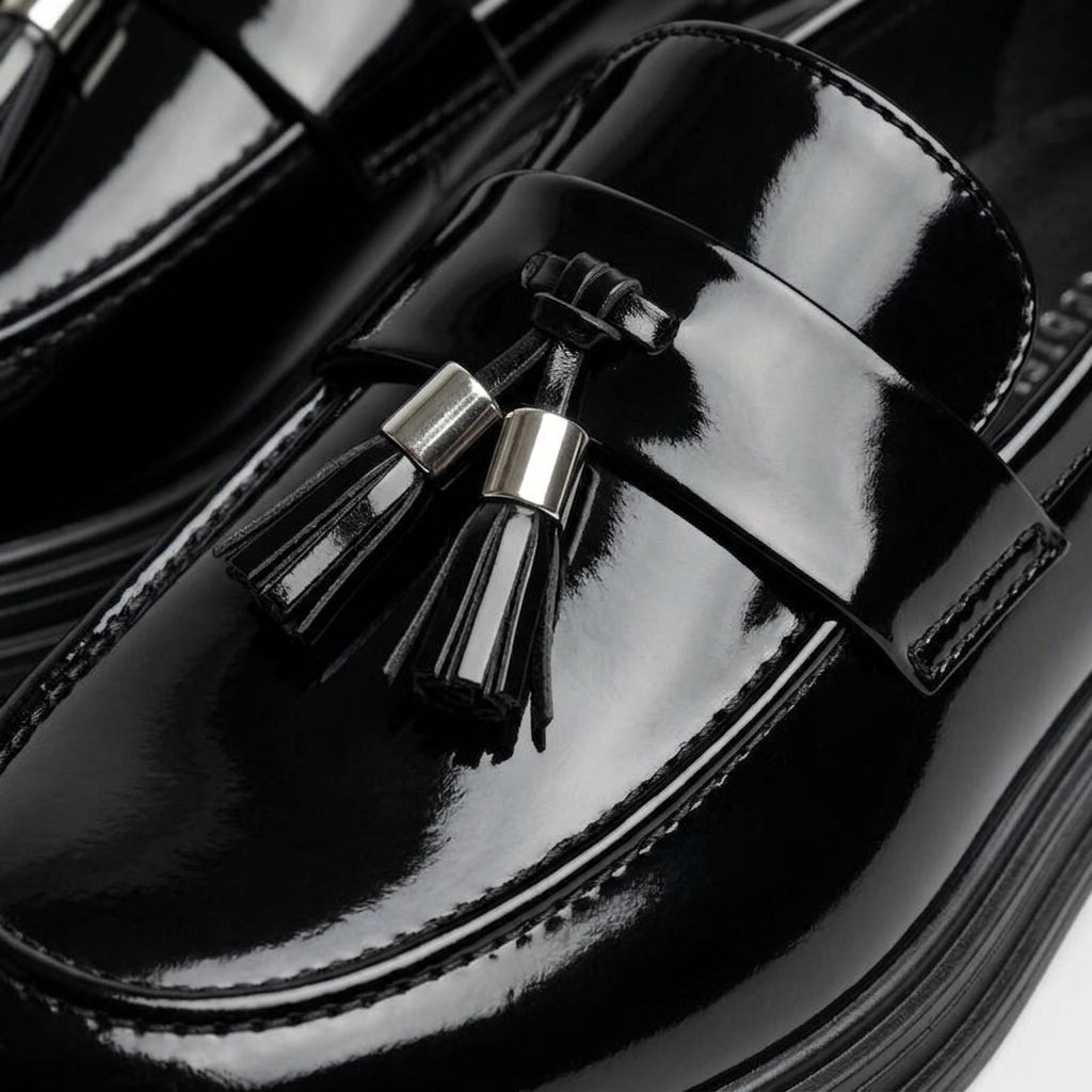 Men's Patent Penny Loafers with Tassel Detail - Platform Sole