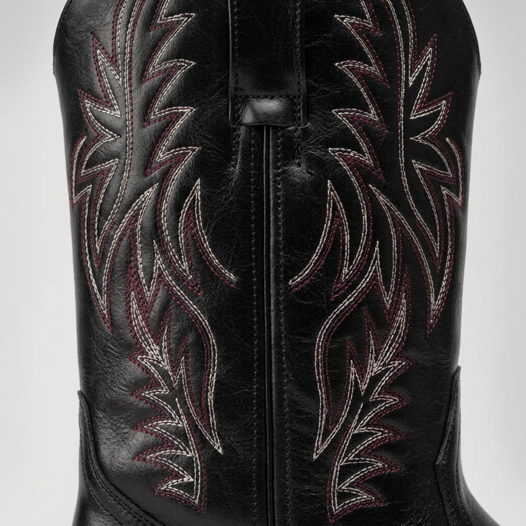 Men's Western Cowboy Boots - Embroidered Shaft - Pull-On
