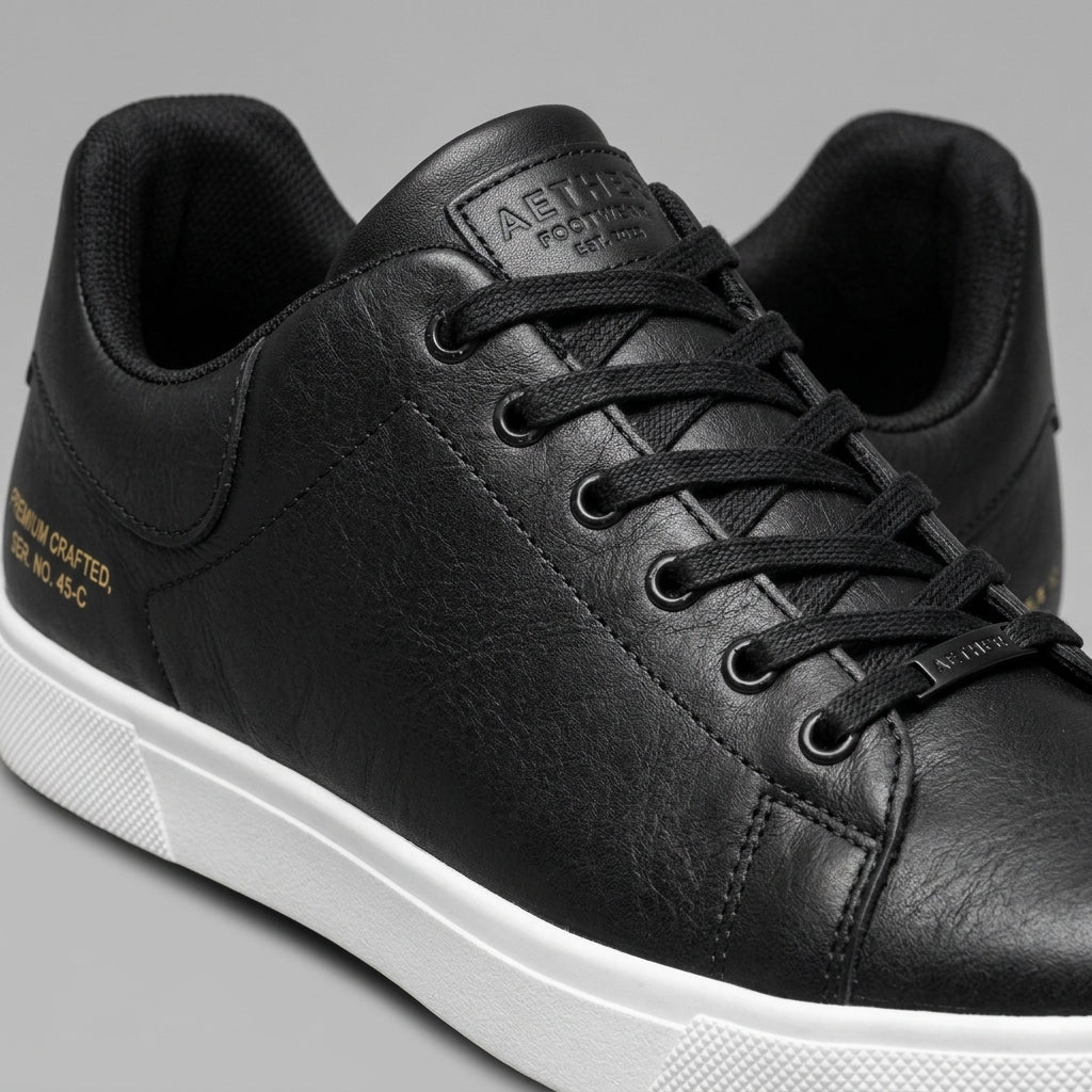 Men's Sneakers Low-Top - Lace-Up - Round Toe - White Platform
