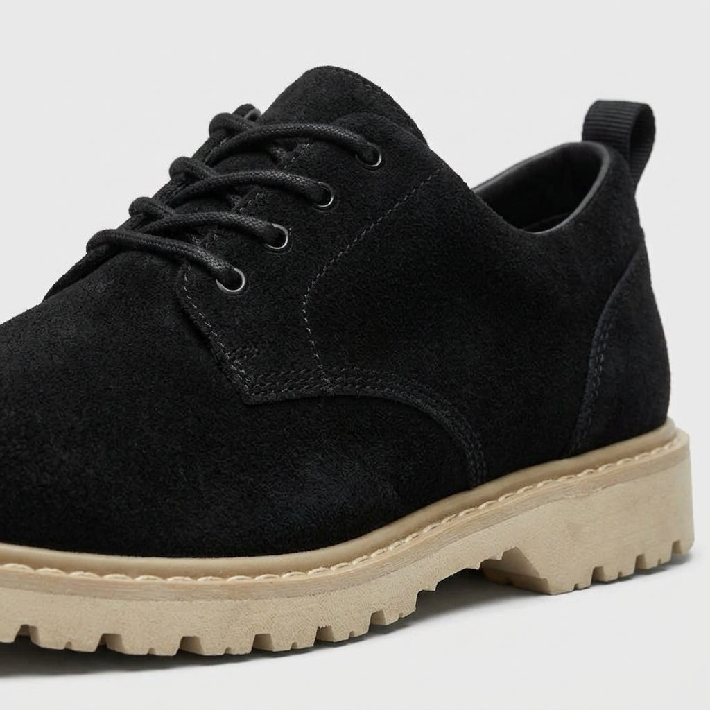 Men's Suede Derby Shoes - Round Toe Lace-Up