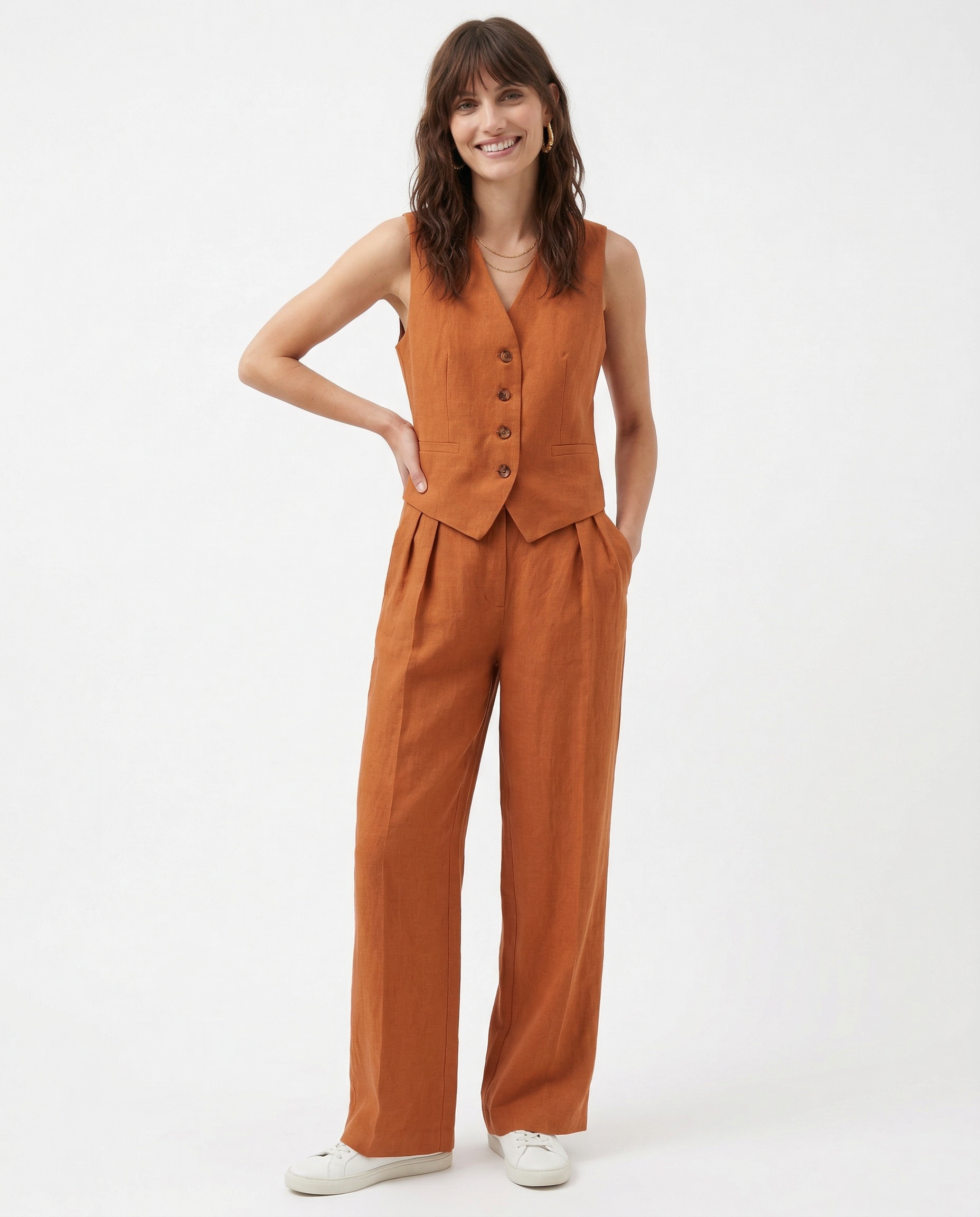 Marguerite | Elegant Linen Vest Wide Leg Trouser Set