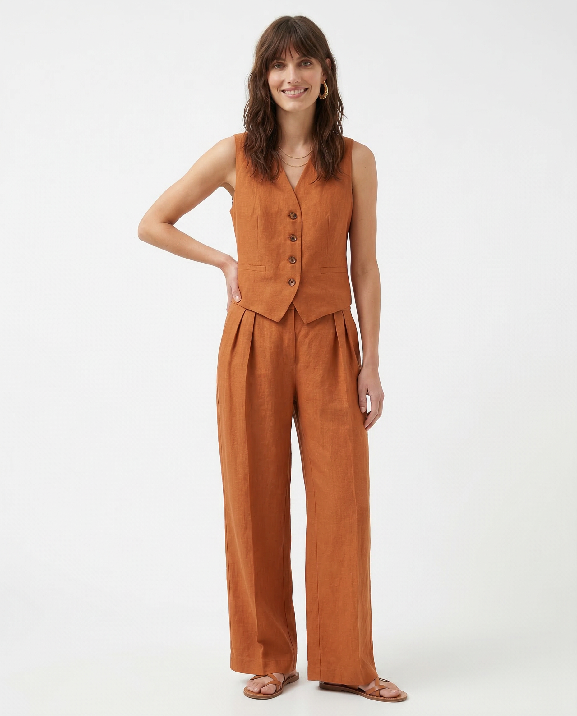 Marguerite | Elegant Linen Vest Wide Leg Trouser Set
