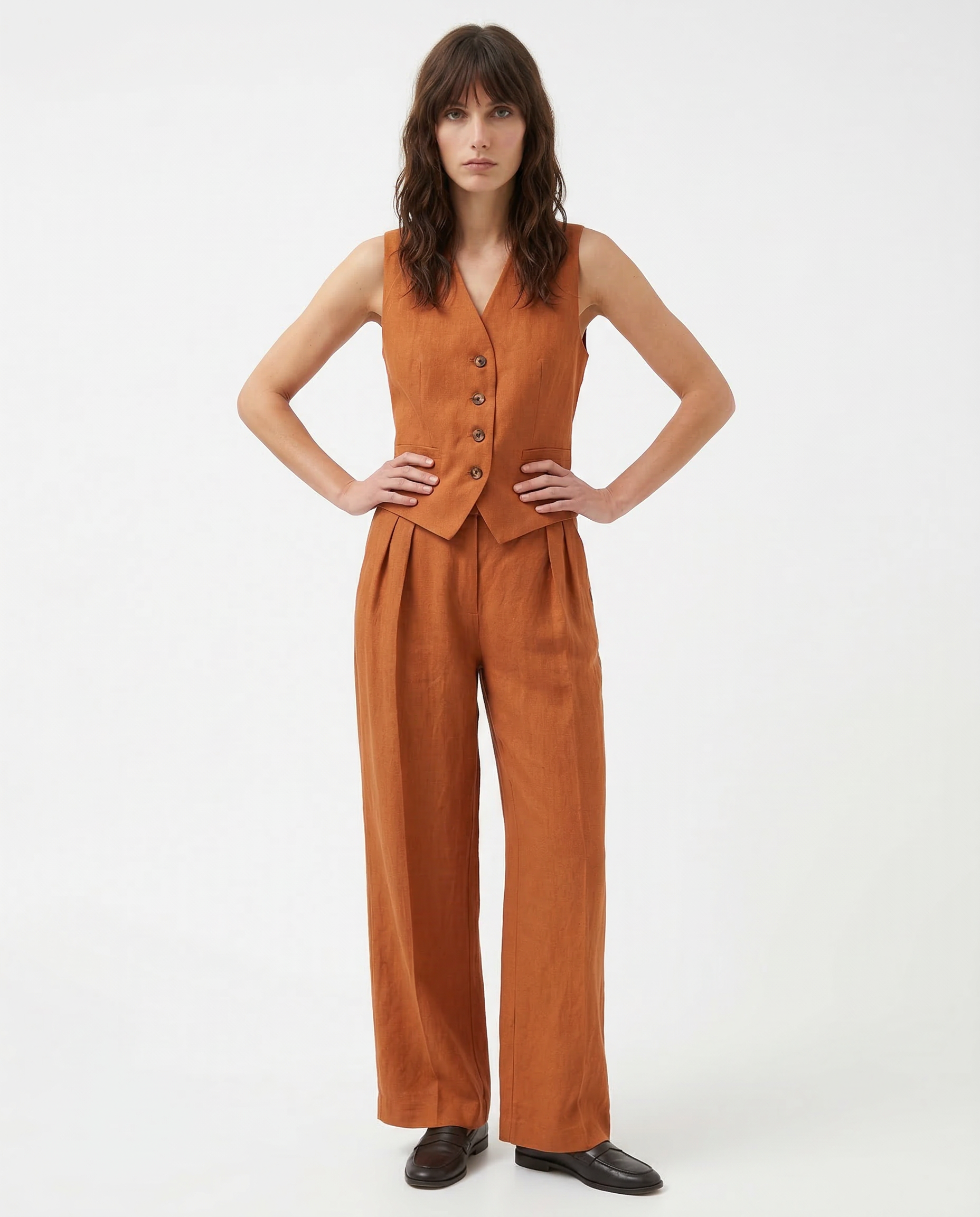 Marguerite | Elegant Linen Vest Wide Leg Trouser Set