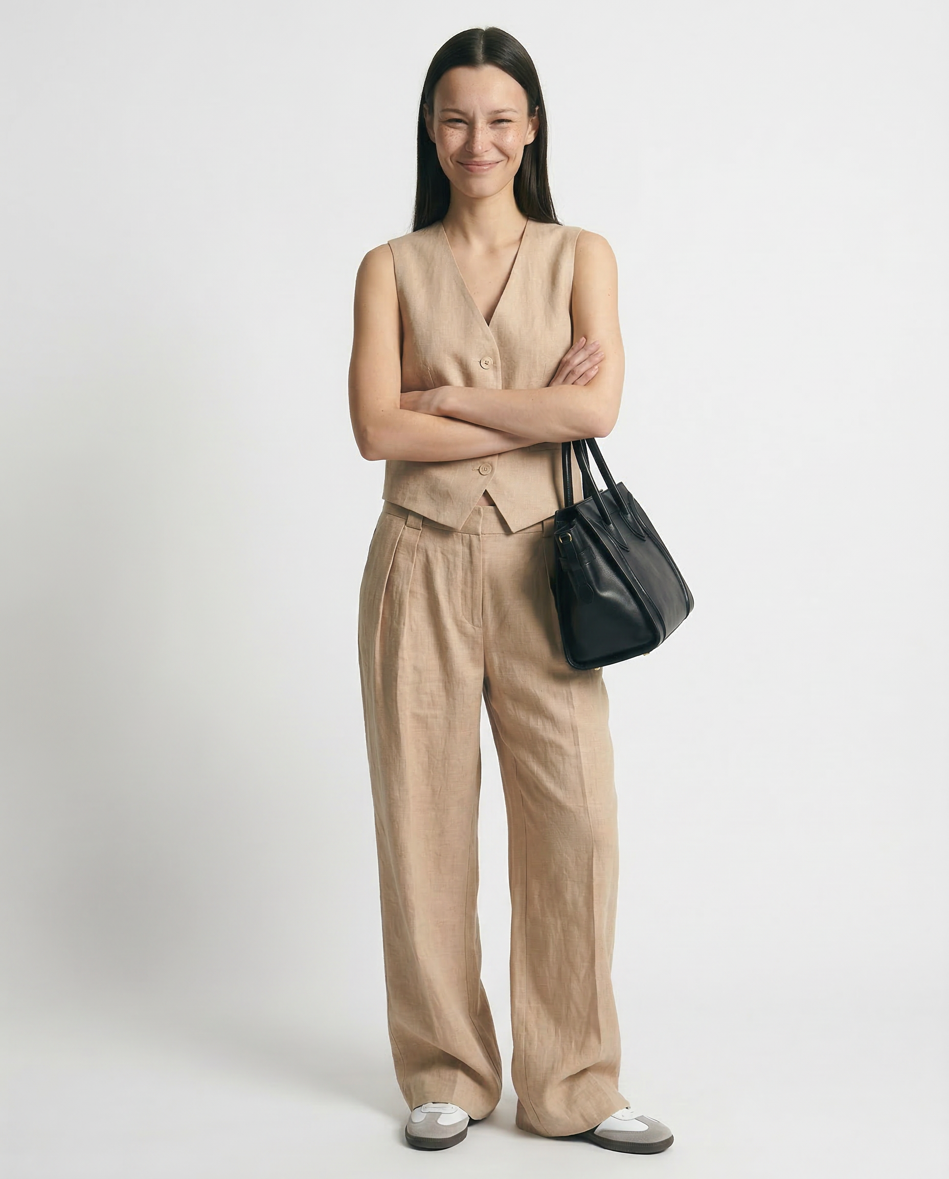 Marguerite | Elegant Linen Vest Wide Leg Trouser Set