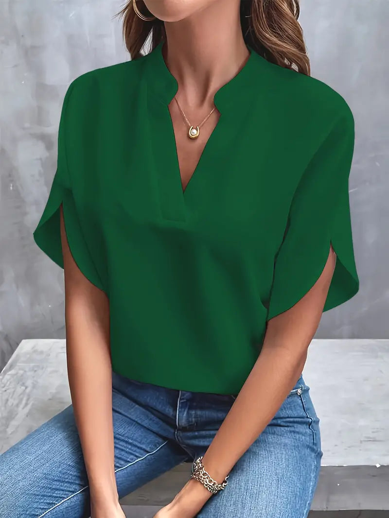 Ophelia | Elegant Draped Sleeve V-Neck Blouse