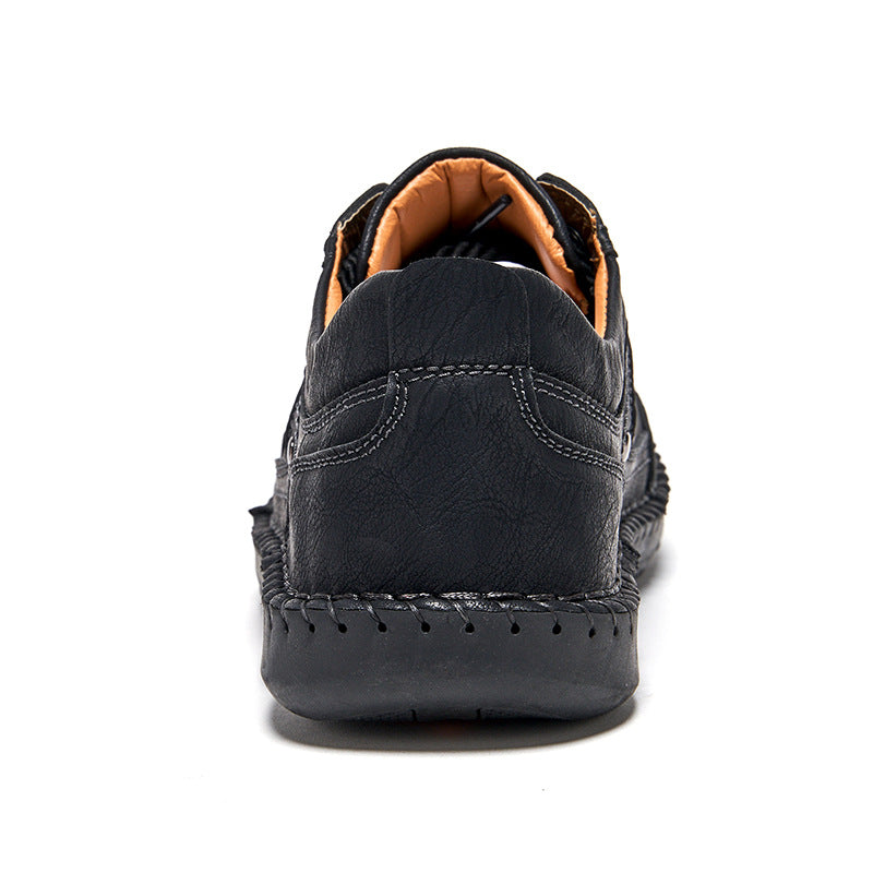 Men's Leather Lace-Up Shoes - Round Toe Rubber Sole