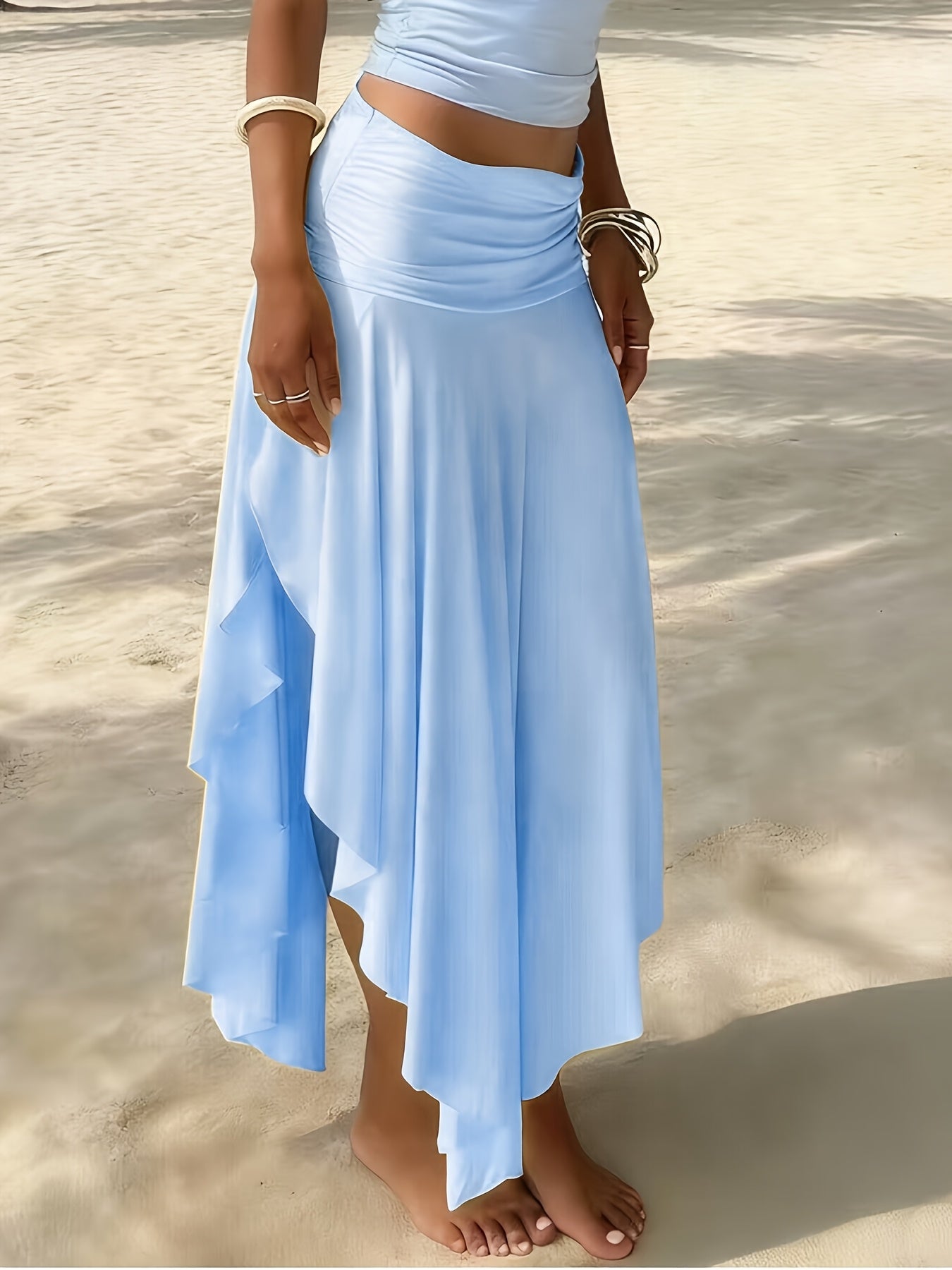 Celestria | Elegant Asymmetric Ruffle Maxi Skirt