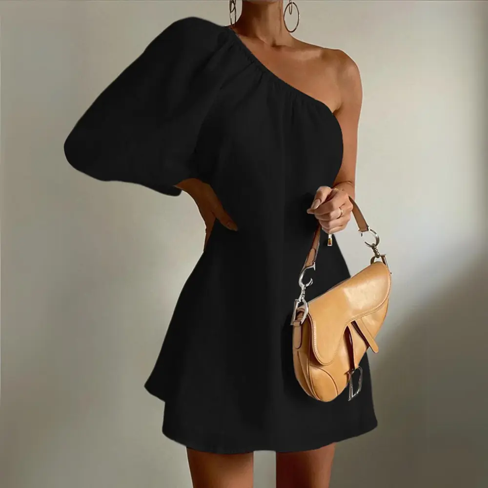 Olivia | Effortless One Shoulder Puff Sleeve Mini Dress