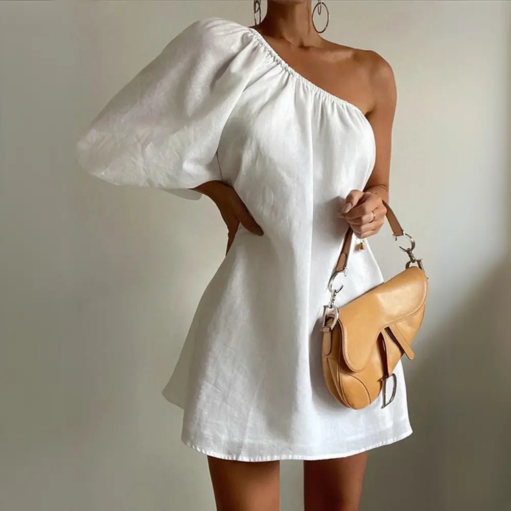 Olivia | Effortless One Shoulder Puff Sleeve Mini Dress