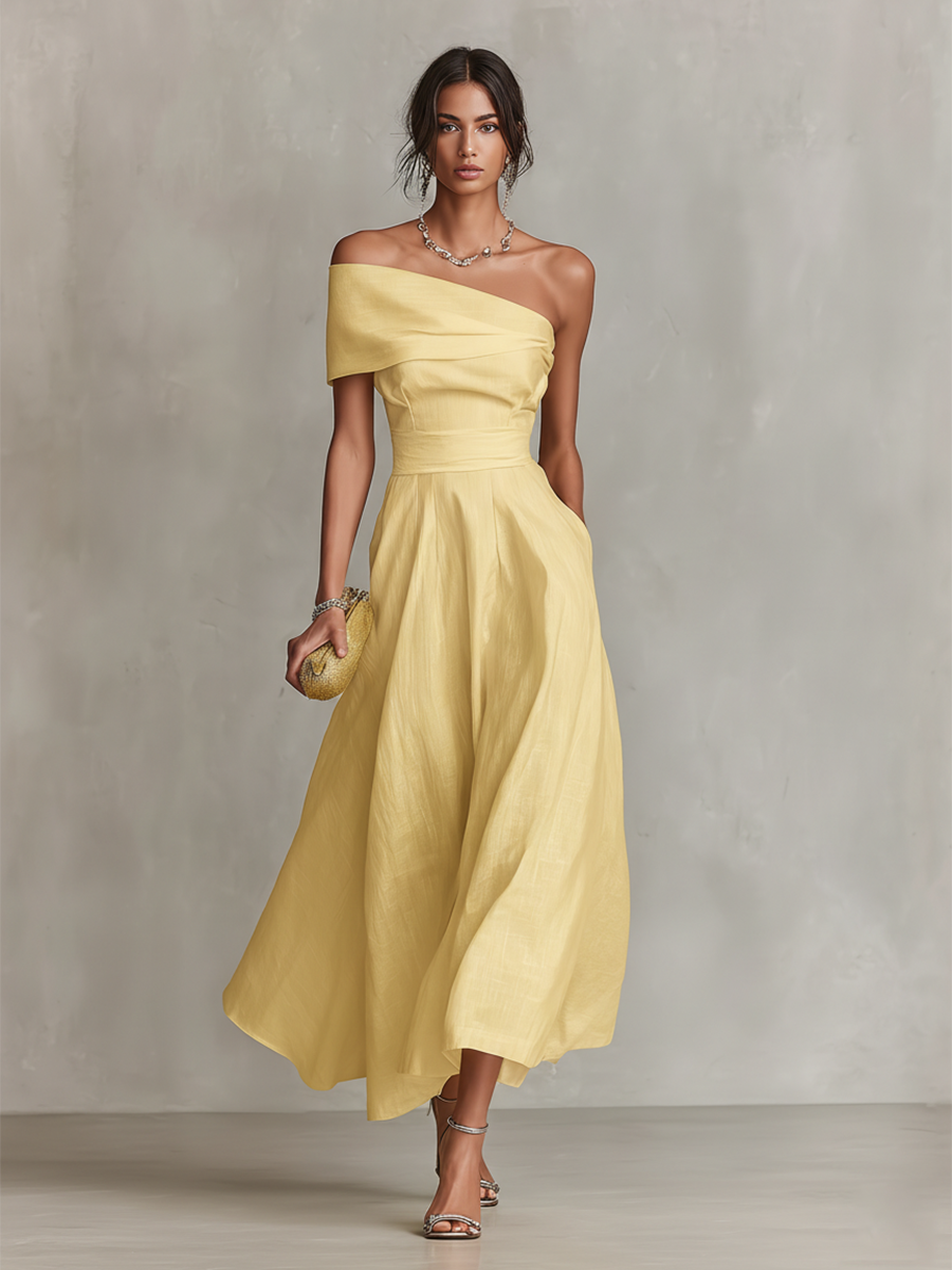 Celeste | Linen Off-Shoulder Maxi Dress