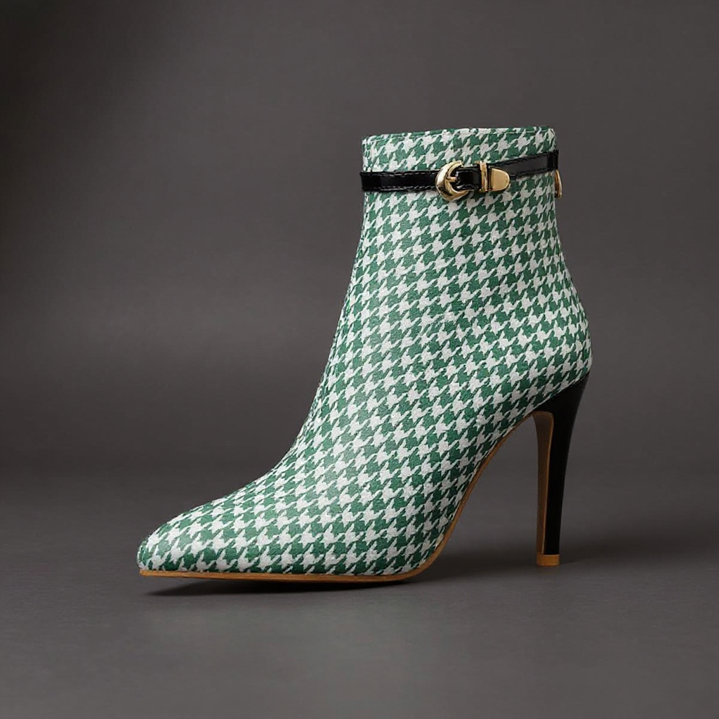 Women's Ankle Boots Houndstooth Pattern Pointed Toe Stiletto Heel