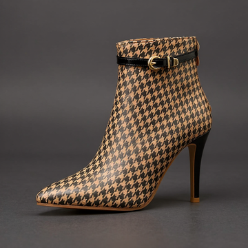 Women's Ankle Boots Houndstooth Pattern Pointed Toe Stiletto Heel