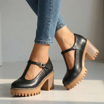 Women's Mary Jane Heels - T-Strap - Block Heel - Platform - Lug Sole