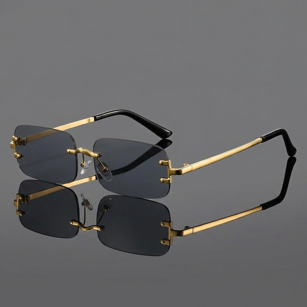 Men's Classic Rectangular Sunglasses with Metal Frames and UV Protection