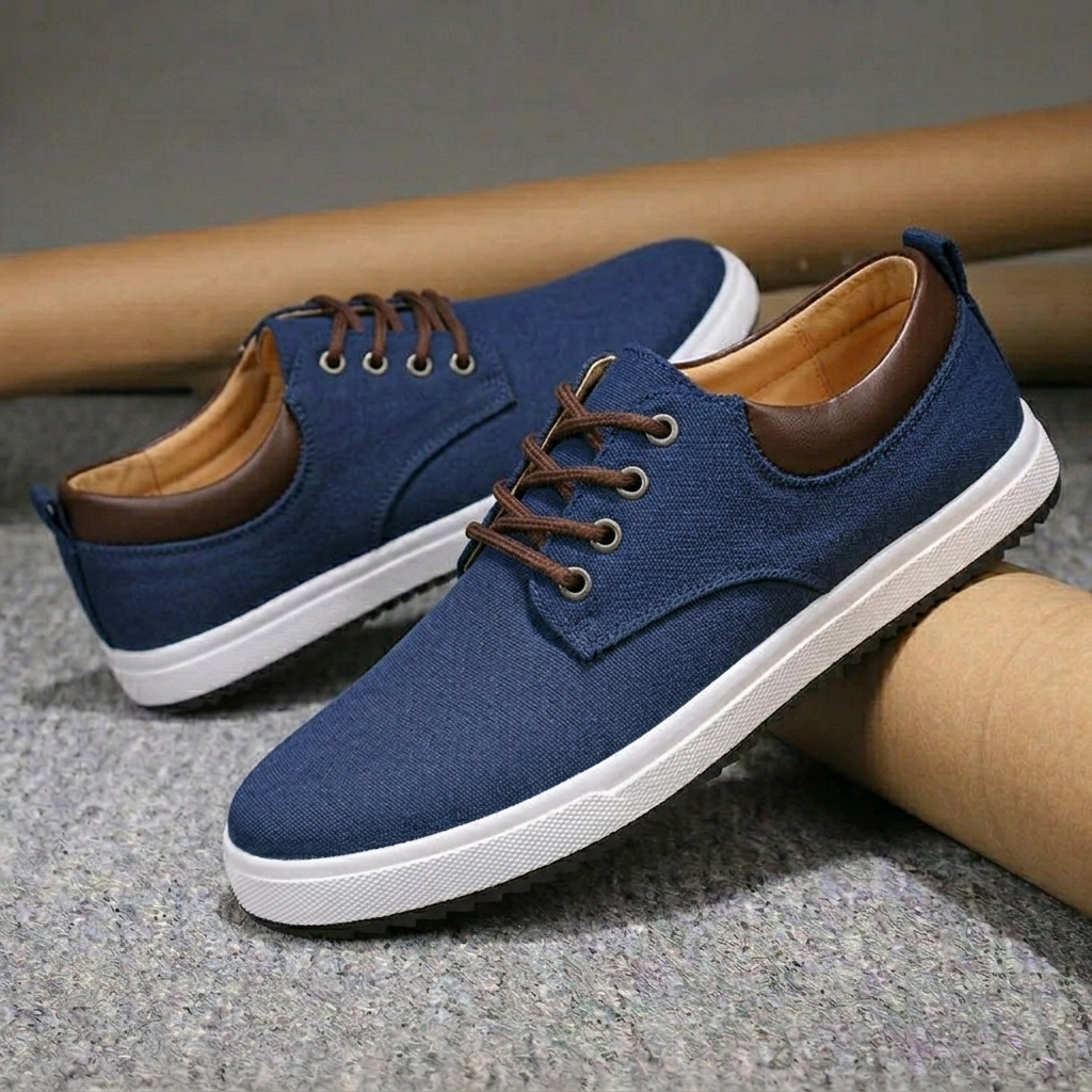 Men's Sneakers - Canvas - Lace-Up - Round Toe - Low-Top