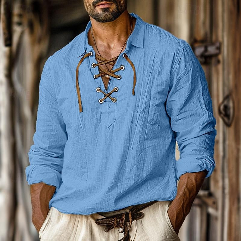 Thorne | Men's Classic Lace-Up Linen Shirt