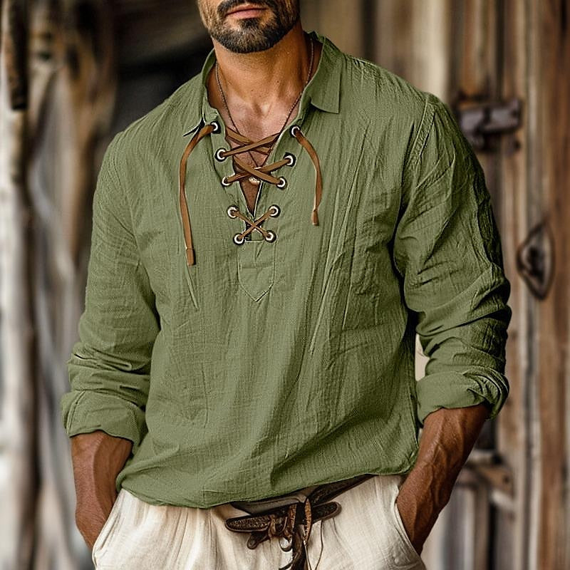 Thorne | Men's Classic Lace-Up Linen Shirt