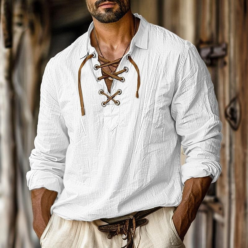 Thorne | Men's Classic Lace-Up Linen Shirt