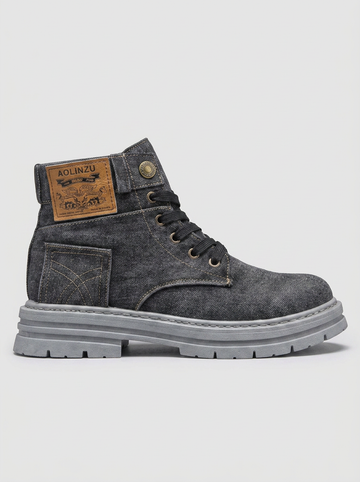 Men's Ankle Boots Denim - Lace-Up - Platform Sole - High Top