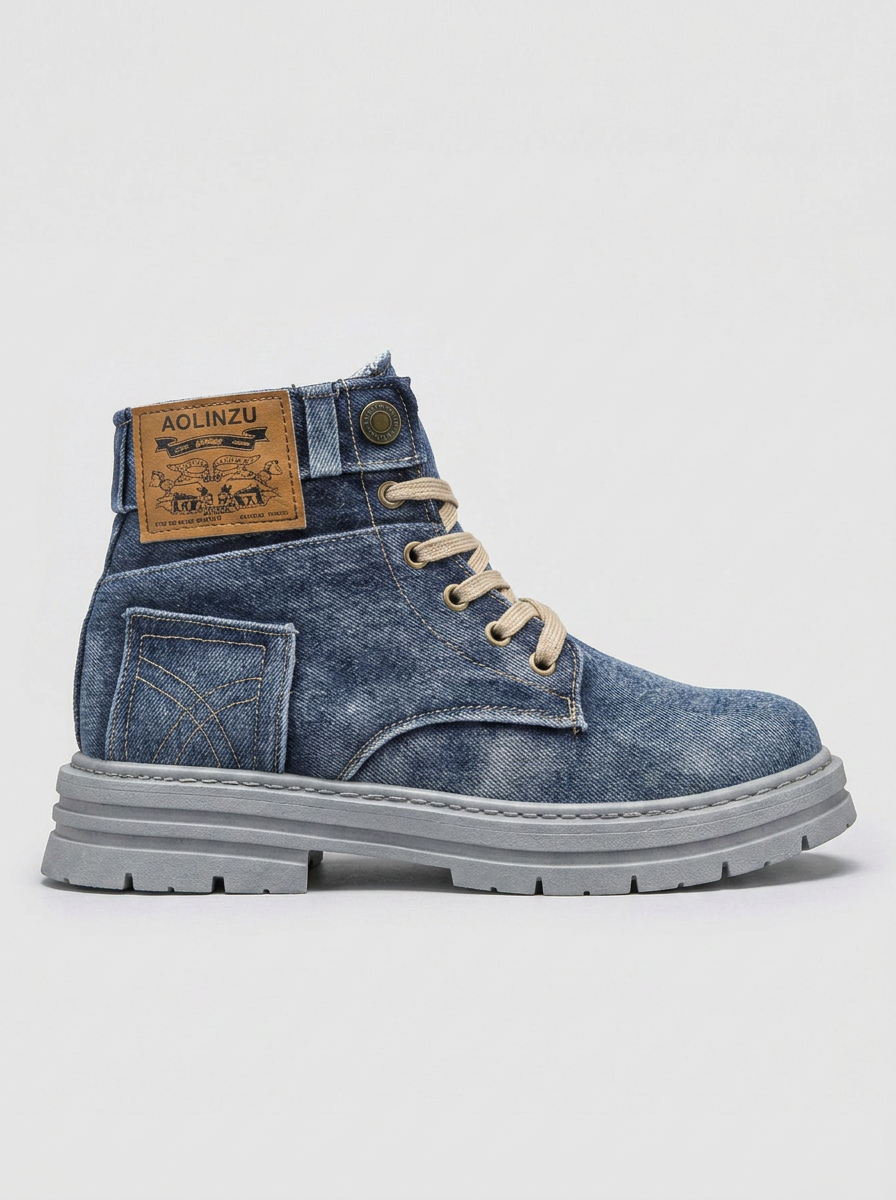 Men's Ankle Boots Denim - Lace-Up - Platform Sole - High Top