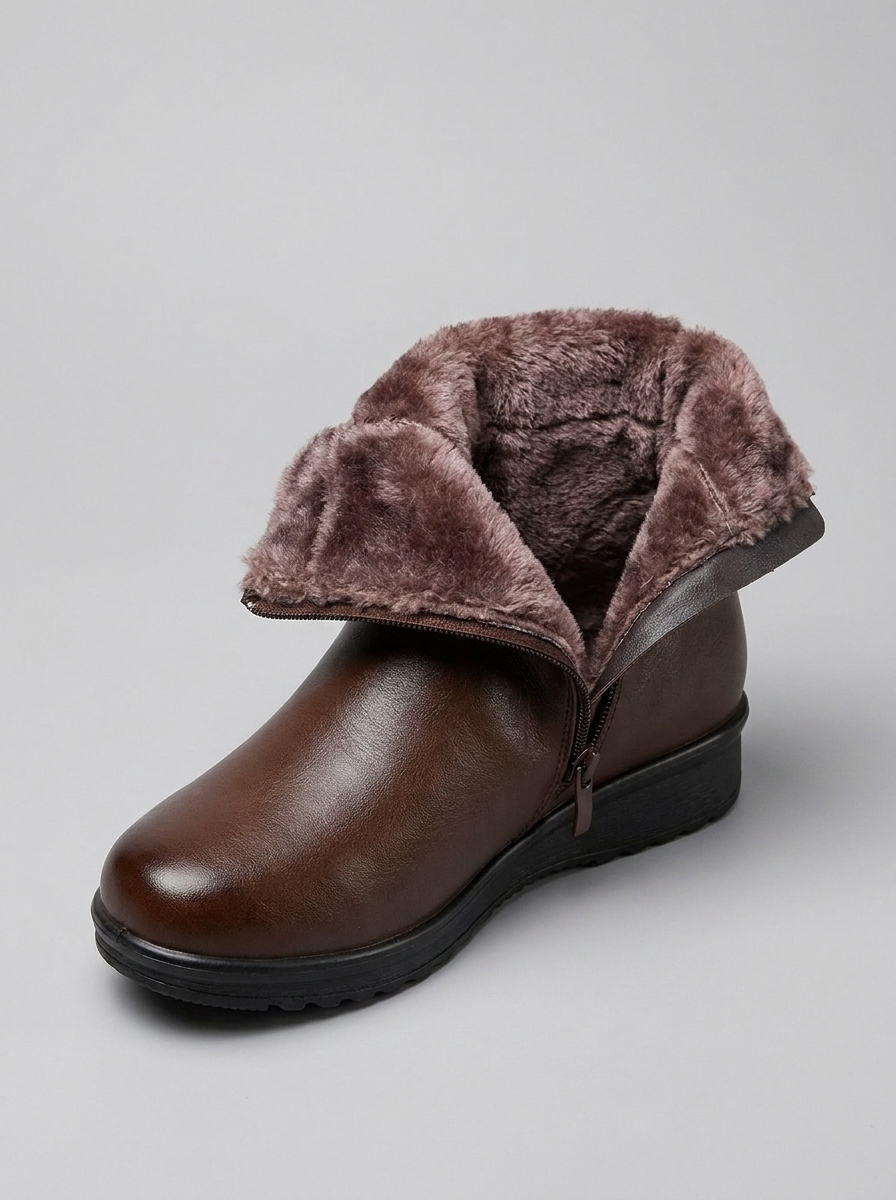 Women's Wool And Fur-Lined Boots - Round Toe Buckle