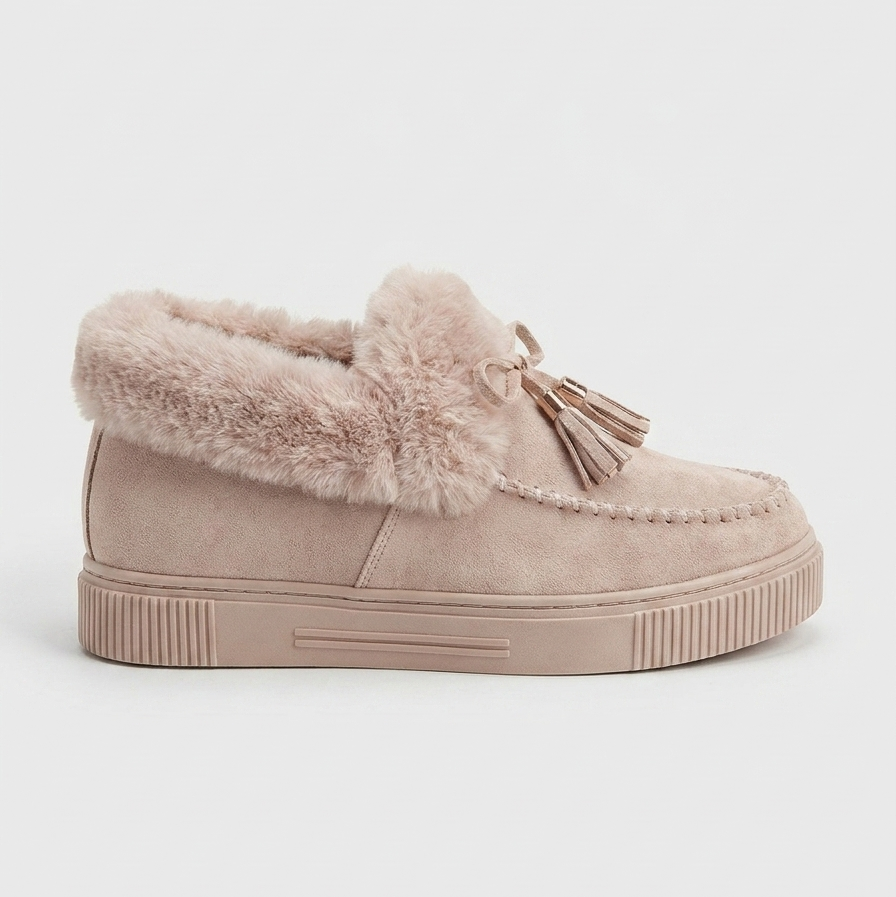 Women's Fur-Trim Platform Moccasins - Round Toe Bow
