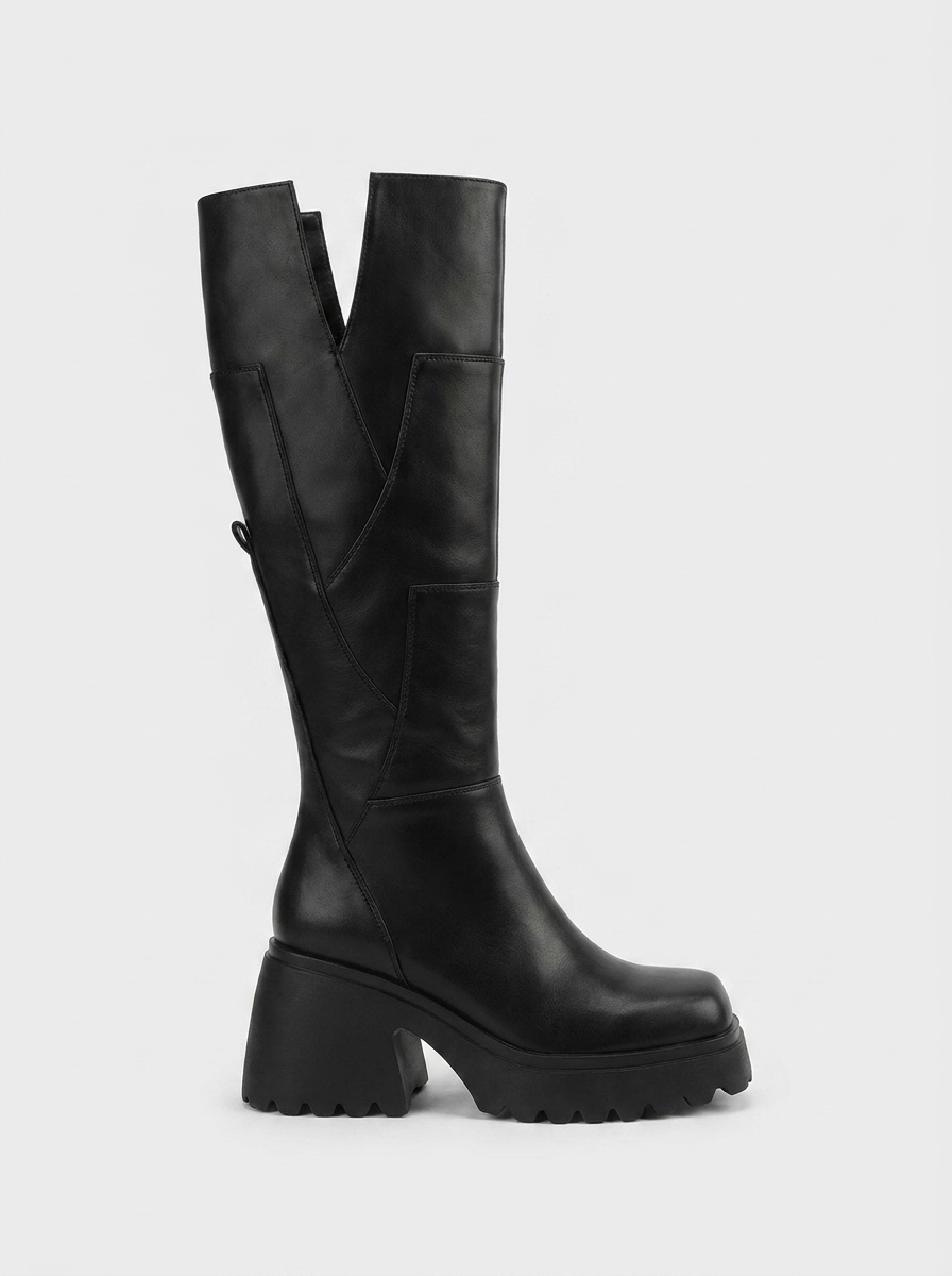 Women's Knee High Boots - Block Heel - Platform - Side Zip