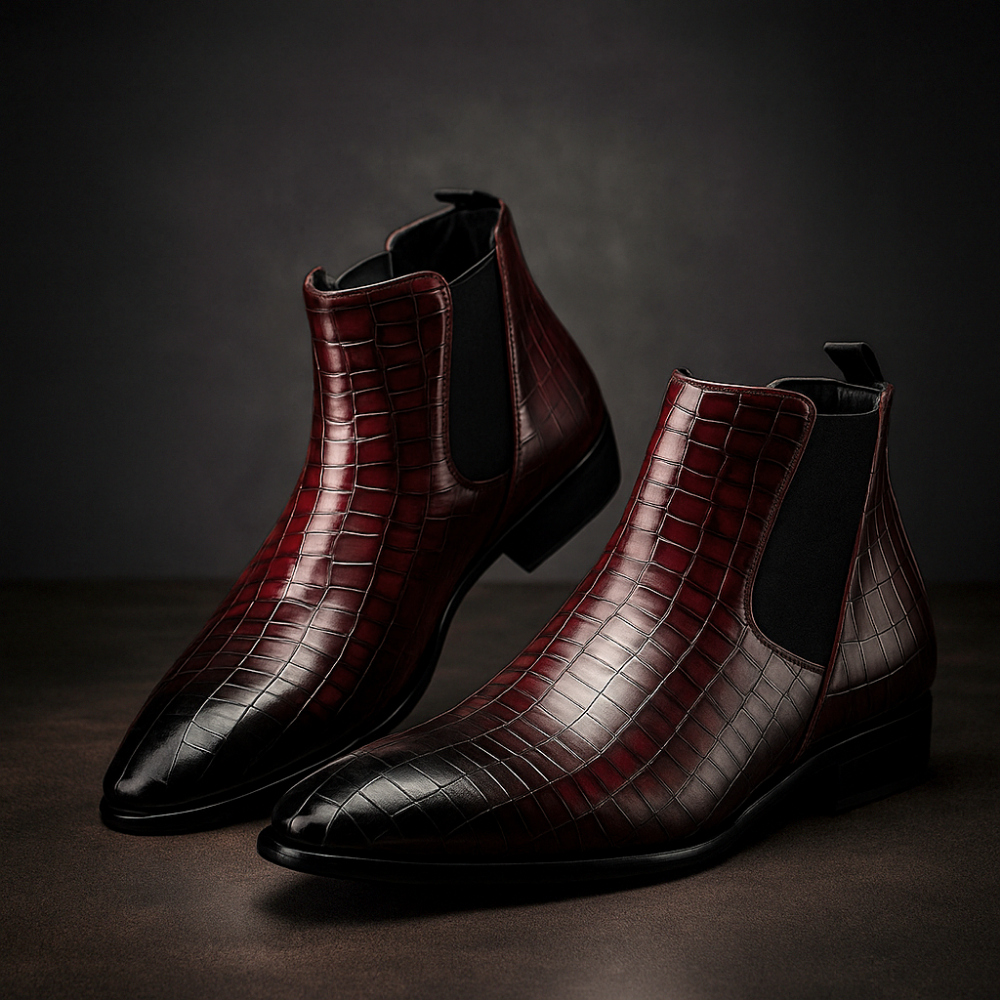 Men's Stylish Snakeskin Boots – Mid-Calf Design with Pointed Toe and Side Zip