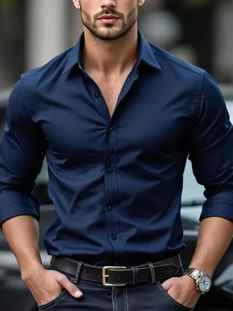 Thaddeus | Men's Essential Stretch Slim Fit Business Casual Button Down Shirt