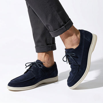 Men's Lace-Up Derby Shoes - Moc Toe - Suede - Contrast Sole