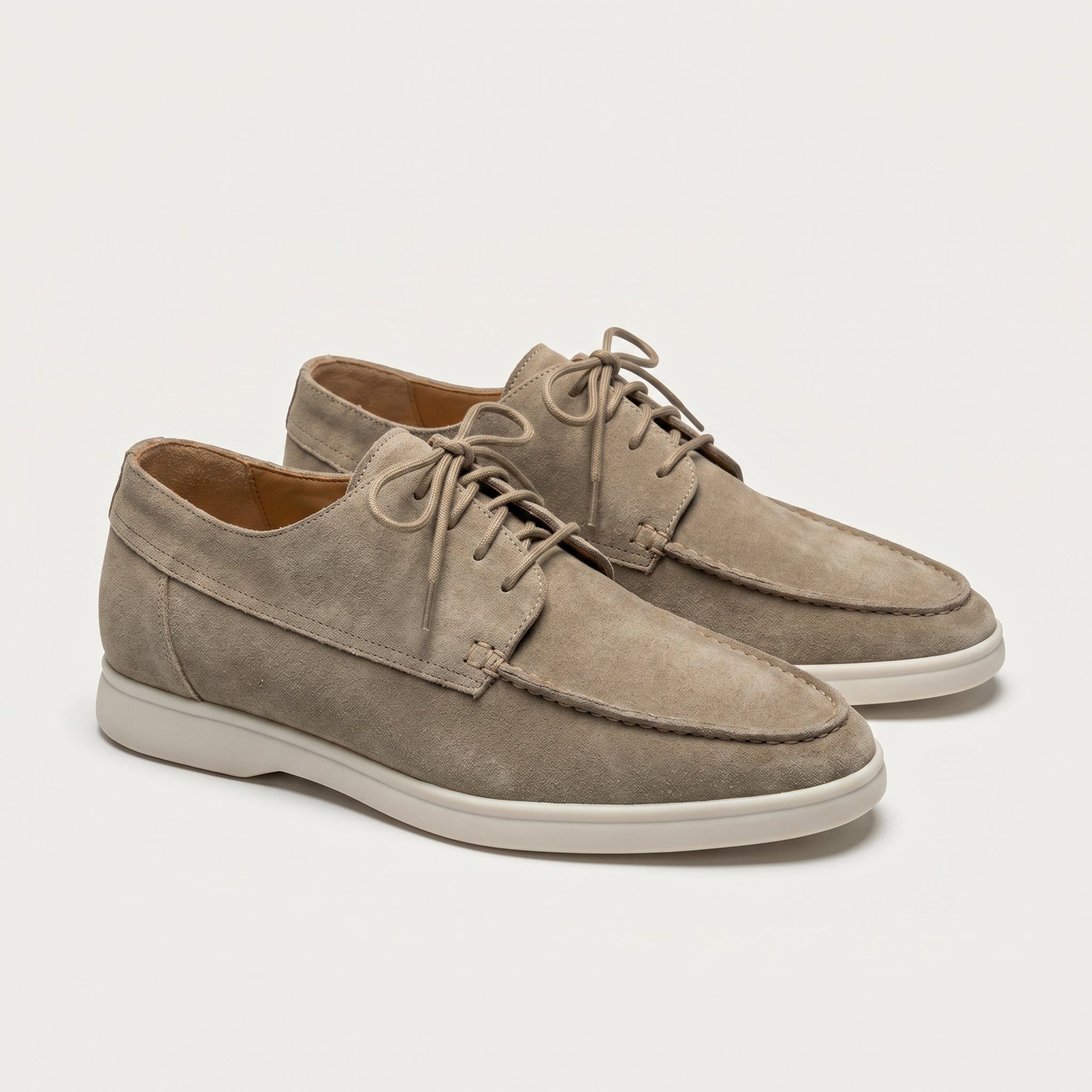 Men's Lace-Up Derby Shoes - Moc Toe - Suede - Contrast Sole