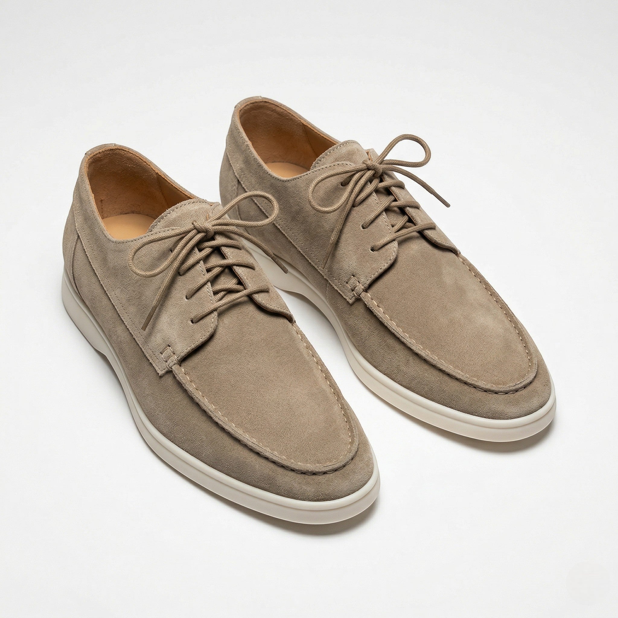 Men's Lace-Up Derby Shoes - Moc Toe - Suede - Contrast Sole