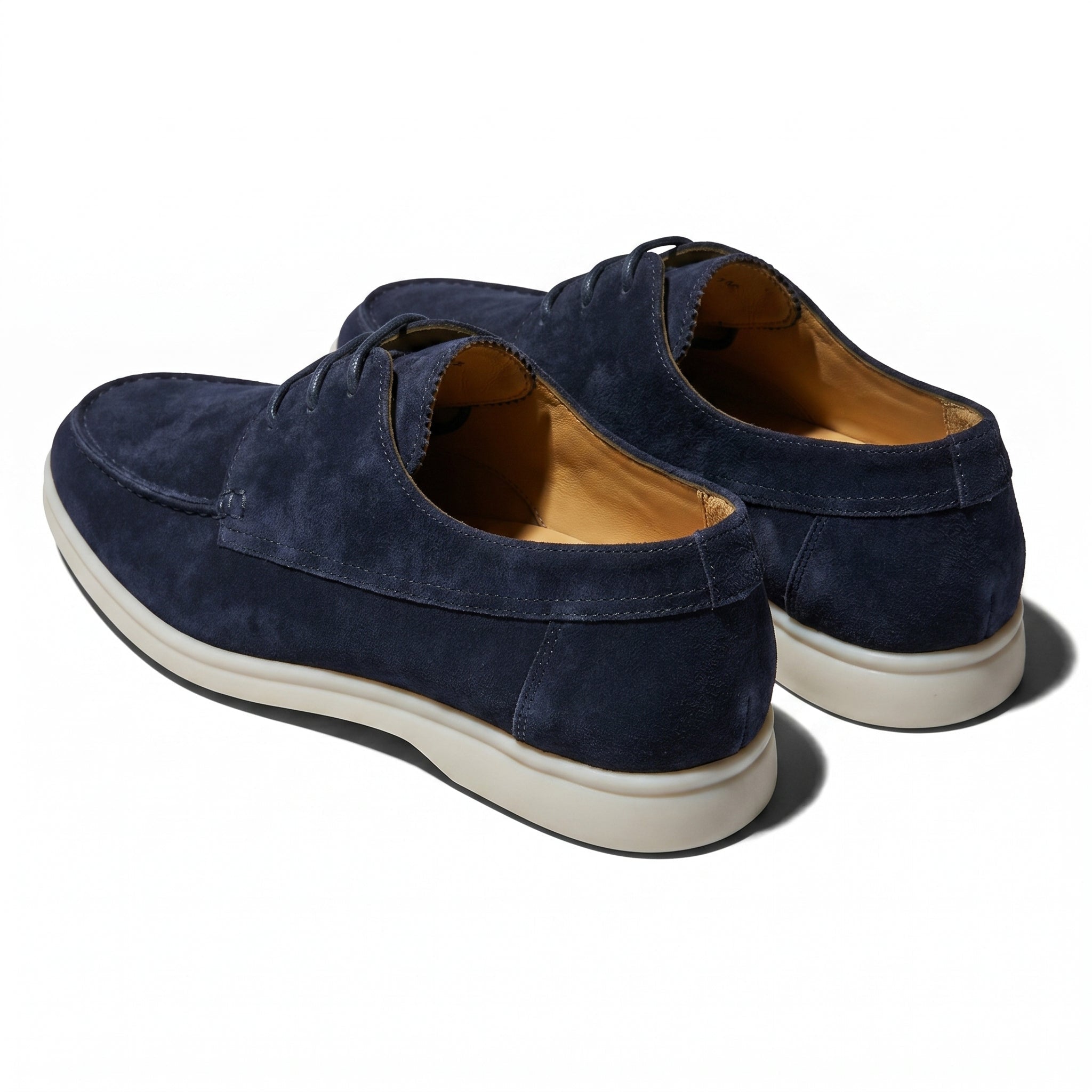 Men's Lace-Up Derby Shoes - Moc Toe - Suede - Contrast Sole