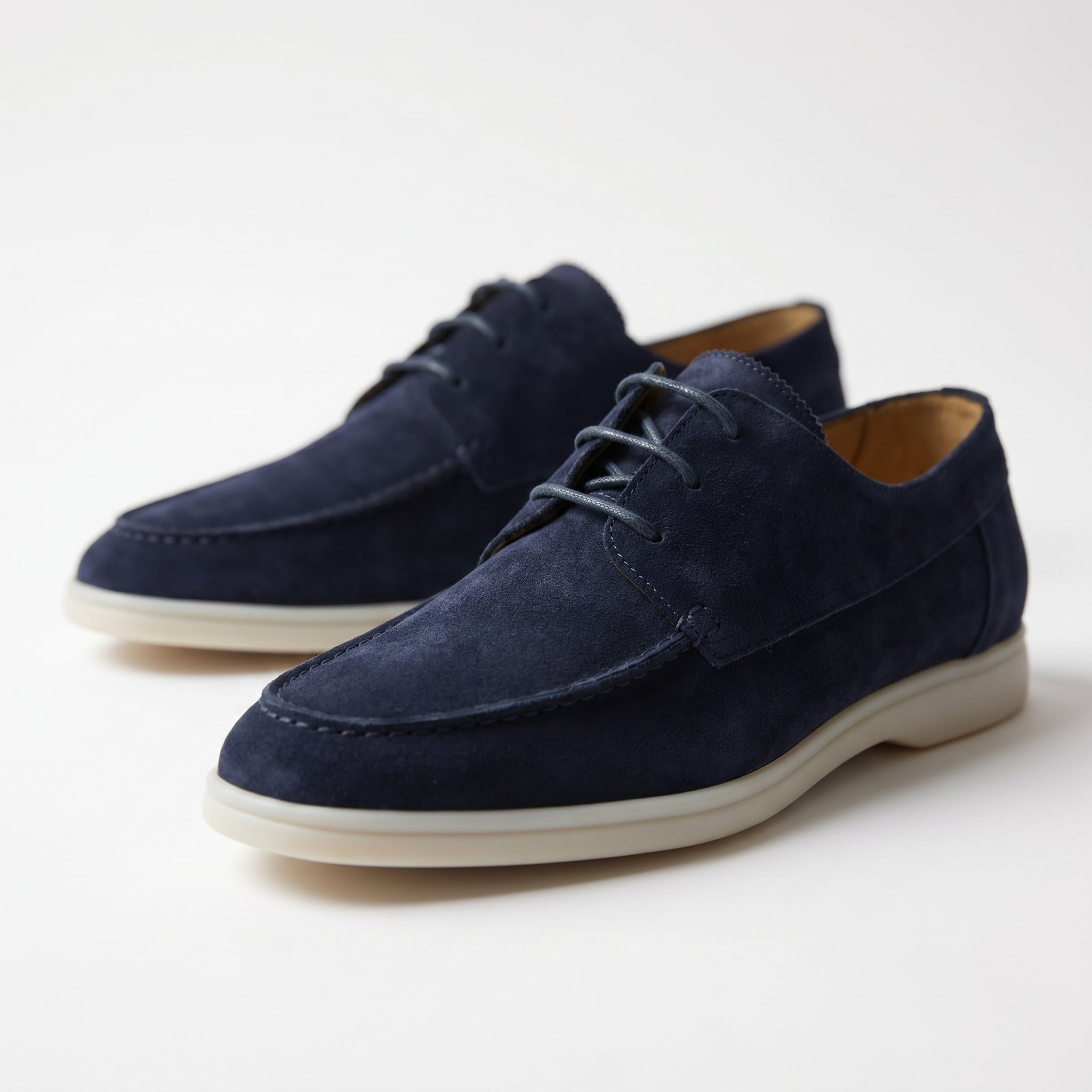 Men's Lace-Up Derby Shoes - Moc Toe - Suede - Contrast Sole