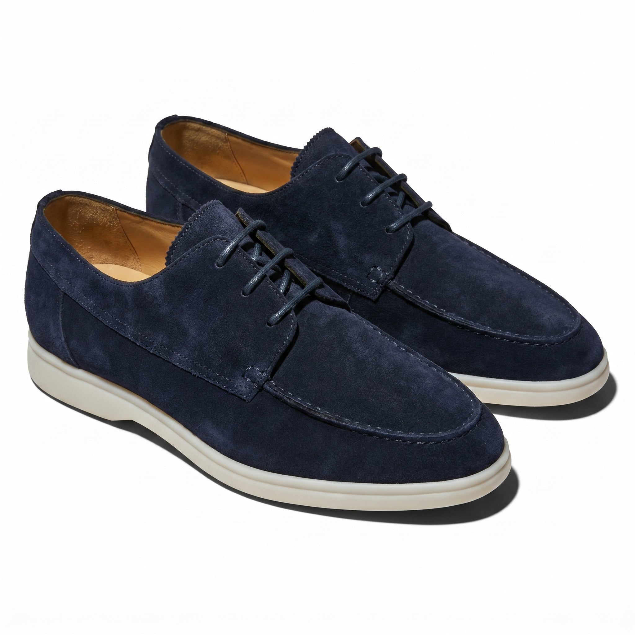 Men's Lace-Up Derby Shoes - Moc Toe - Suede - Contrast Sole