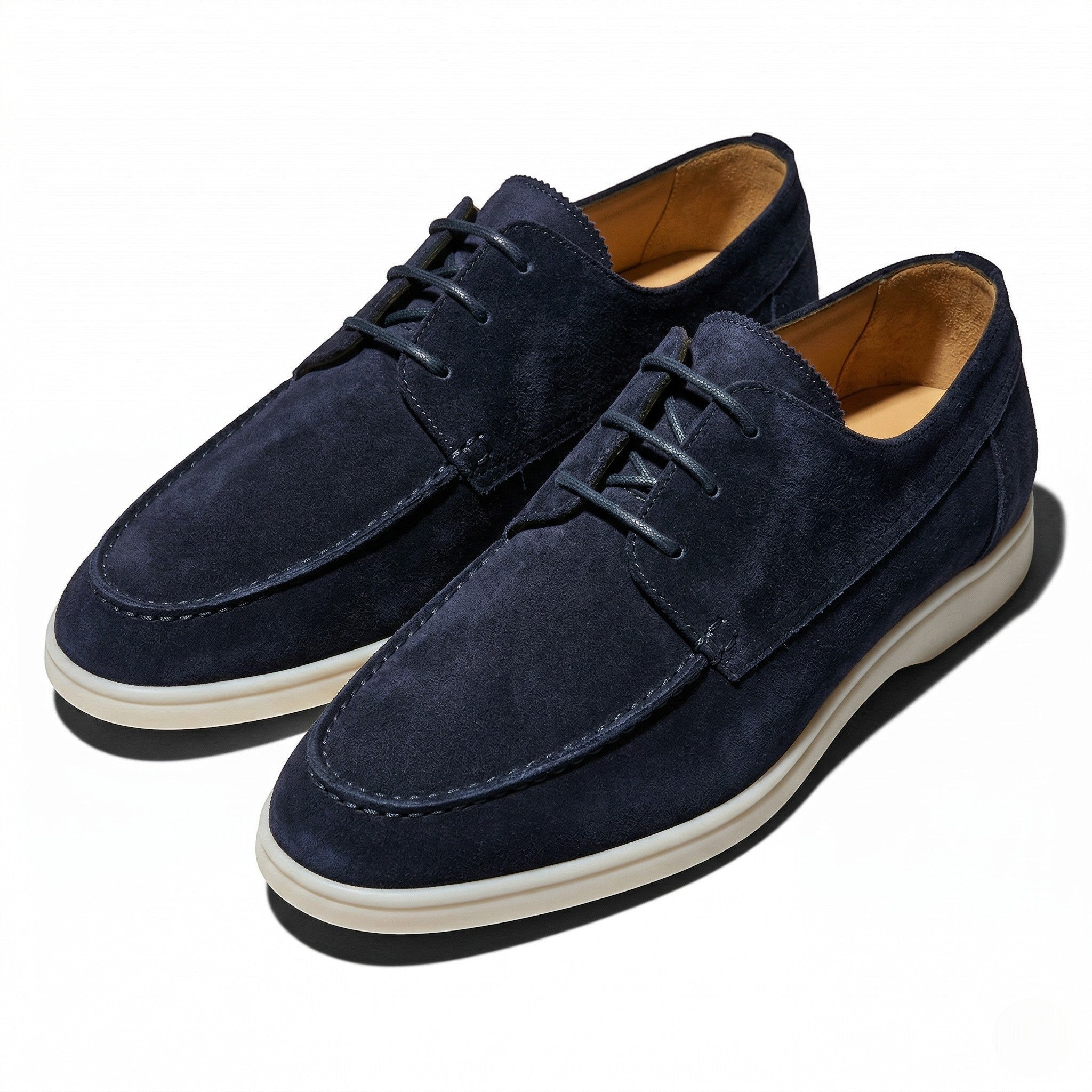 Men's Lace-Up Derby Shoes - Moc Toe - Suede - Contrast Sole