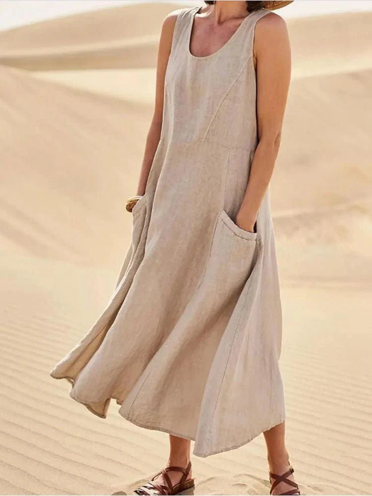 Cordelia | Maxi Dress Linen Sleeveless Side Pocket