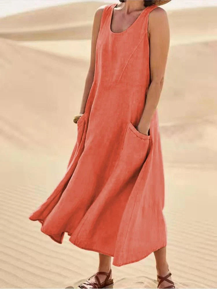 Cordelia | Maxi Dress Linen Sleeveless Side Pocket
