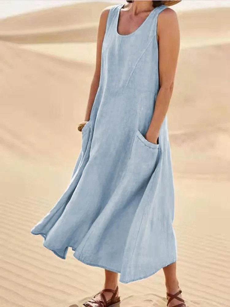 Cordelia | Maxi Dress Linen Sleeveless Side Pocket