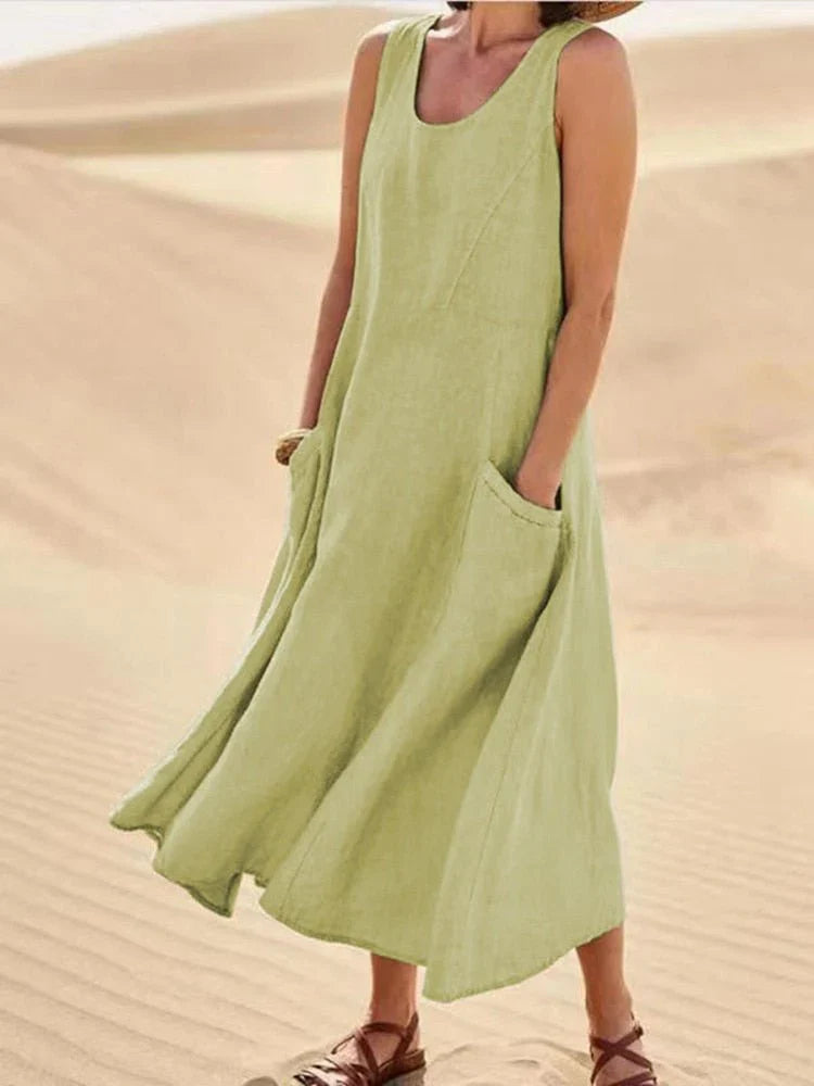Cordelia | Maxi Dress Linen Sleeveless Side Pocket